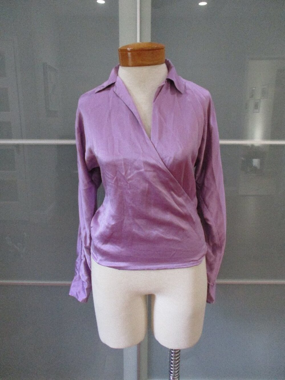 Ralph Lauren Purple Label Wrap V-Neck Long Sleeve Blouse Fits Size M